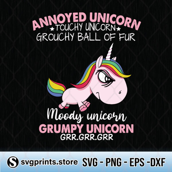 annoyed unicorn touchy unicorn grouchy ball of fur moody svg png dxf eps